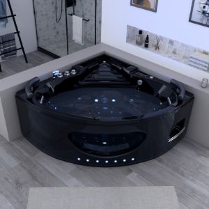 Baignoire balnéo d'angle Lisbonne Noire cascade design 