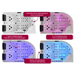 Détails chromothérapiques Baignoire balnéo asymétrique Kalliste Gauche 47 jets