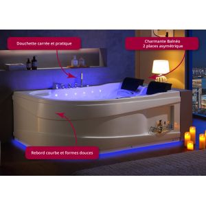 Baignoire balnéo asymétrique Design Kalliste Gauche 47 jets