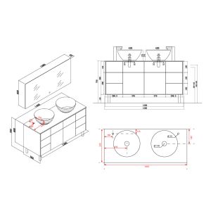 Plan Meubles salle de bain VERZINO 1400 Bois Naturel et Noir mat