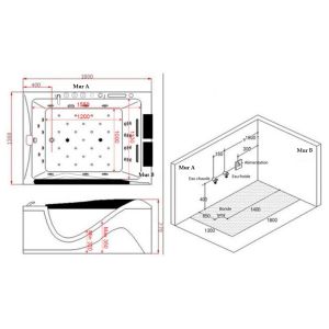 Plan Implantation Baignoire Balnéo rectangulaire G-Cayenne 48 jets