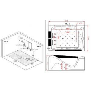 Plan et implantation Baignoire balnéo rectangulaire D-Cayenne whirlpool 48 jets