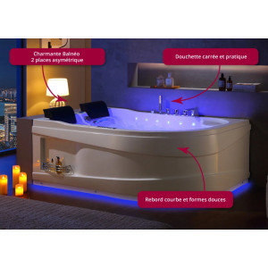Baignoire balnéo asymétrique Kalliste Droite 47 jets Whirlpool