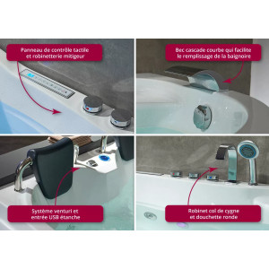 Baignoire balnéo asymétrique Genova Droit 40 jets