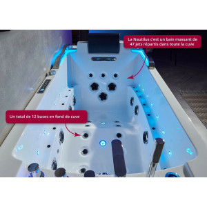 Baignoire balnéo rectangulaire Nautilus Gauche Inox 47 jets