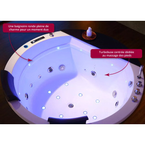 Baignoire ronde encastrable Noumea U avec grande cascade lumineuse