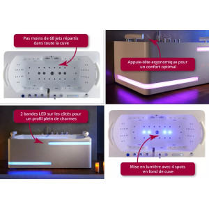 Baignoire balnéo rectangulaire de luxe Santorin 68 jets