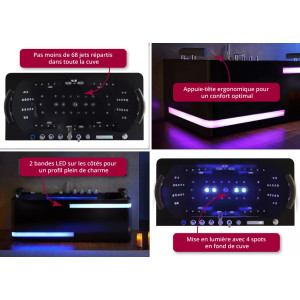 Baignoire balnéo rectangulaire Santorin Black 68 jets