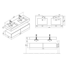 schéma dimensions Meuble salle de bain AVELLINO 1400B