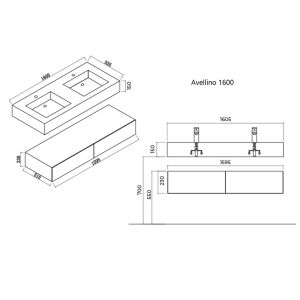Plan meuble salle de bain AVELLINO 1600 sans miroir