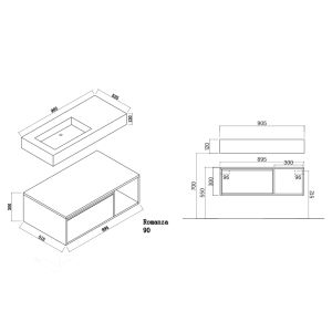 Plan meuble salle de bain ROMANZA 90N
