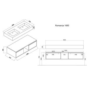 Plan meuble salle de bain ROMANZA 1600N