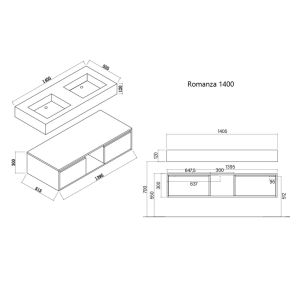 Plan meuble salle de bain sans miroir ROMANZA 1400N
