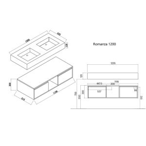 Plan meuble salle de bain ROMANZA 1200N