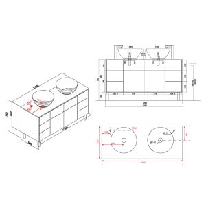Plan meubles salle de bain VERZINO 1400 blanc mat et noir mat
