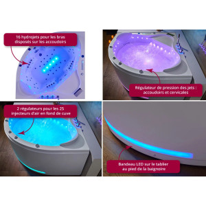Baignoire balnéo d'angle Vesuve 81 jets Whirlpool