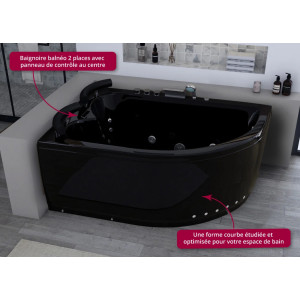 Baignoire balnéo asymétrique D-Maori Black whirlpool 32 jets