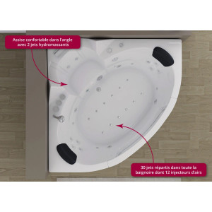 Vue intérieure Baignoire Balnéo d'angle Maeva S 30 jets
