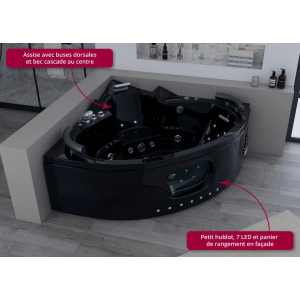 Baignoire balnéo d'angle Corleone Black 48 jets
