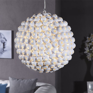 Suspension ronde à facettes blanches BALL Blanc