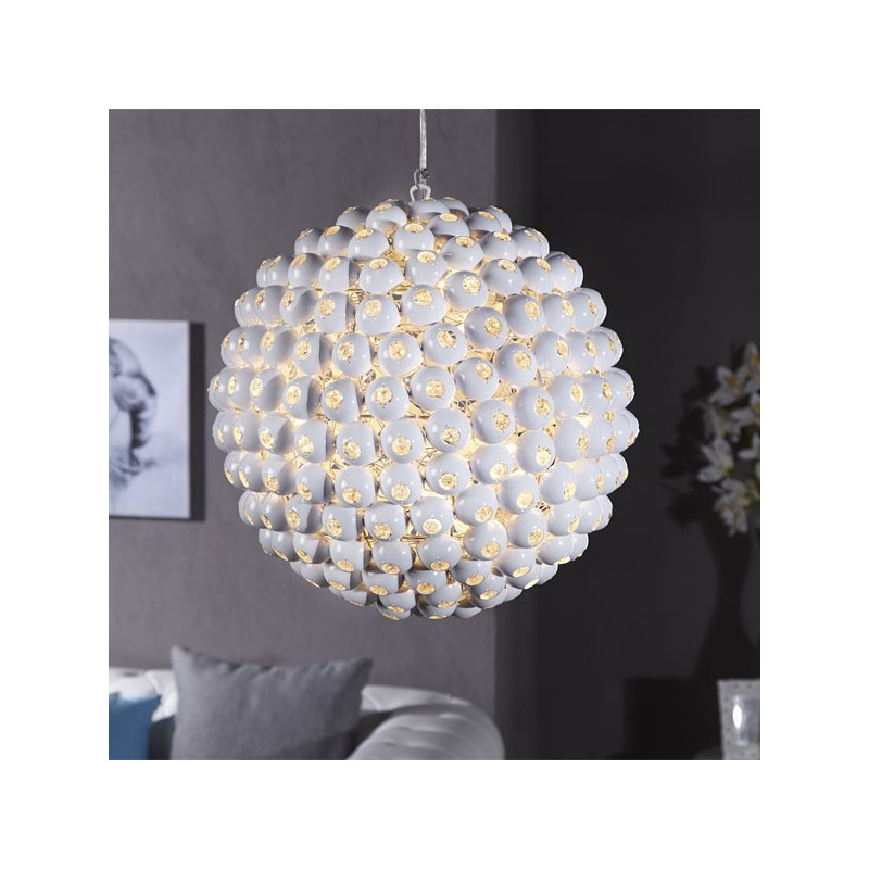 Suspension ronde à facettes blanches BALL Blanc