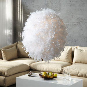 Suspension boule en plumes, suspension en plumes blanches PANTAU - Salledebain Online