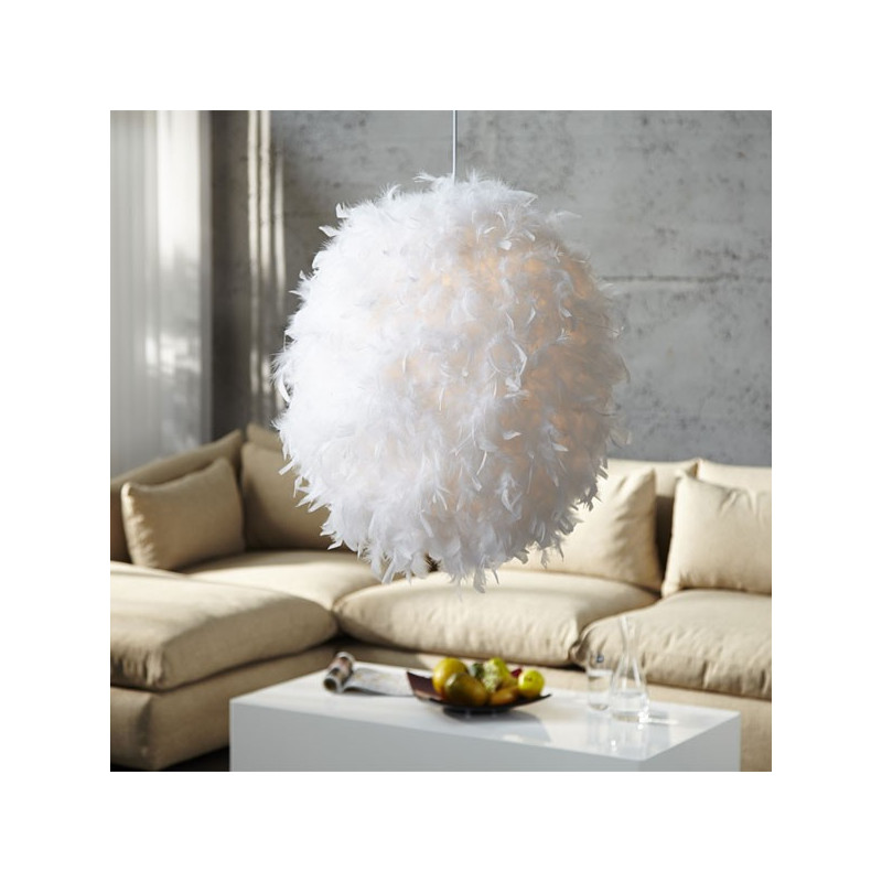 Suspension boule en plumes, suspension en plumes blanches PANTAU - Salledebain Online