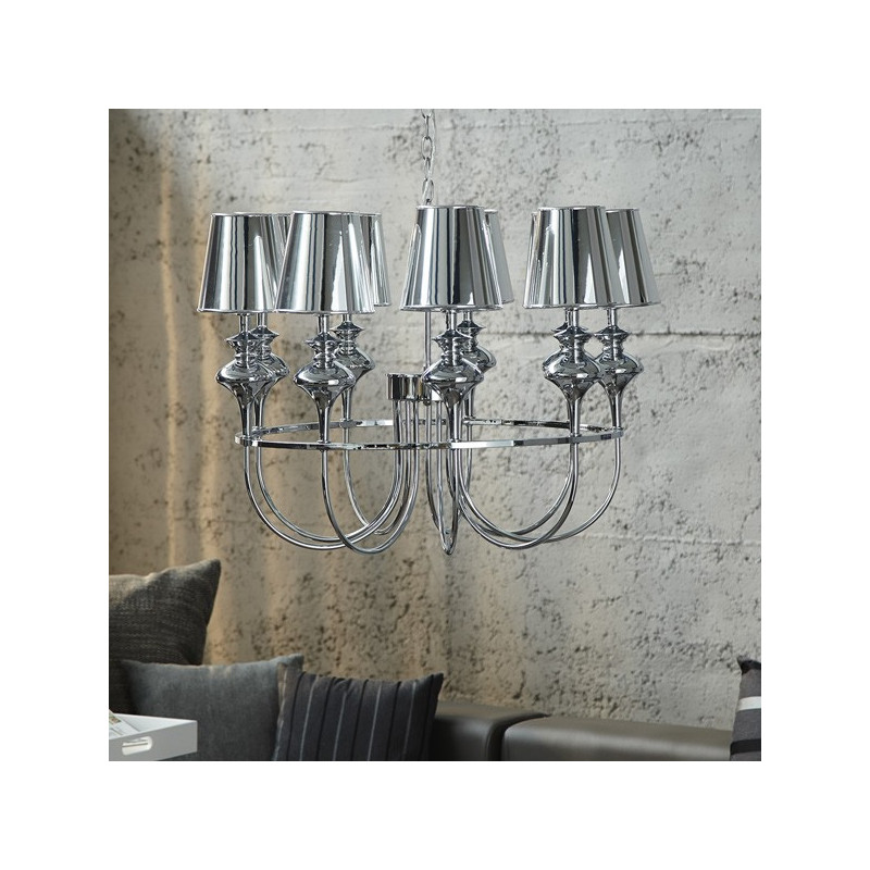 Lustre argenté moderne MANCINI, lustre argenté à 9 branches - Salledebain Online