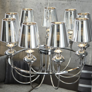 Lustre argenté moderne MANCINI, lustre argenté à 9 branches - Salledebain Online