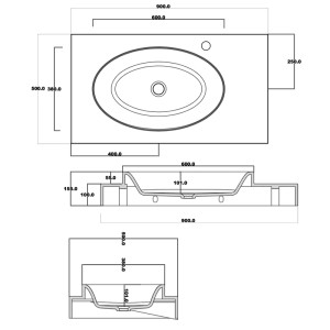 Mesures Plan vasque solid surface Réf : SDPW13-B