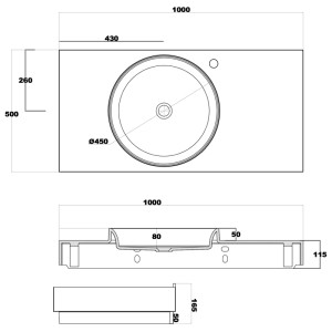 Cotes Plan vasque solid surface Réf : SDPW13-C Cotes Plan vasque solid surface Réf : SDPW13-C