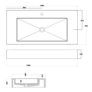 Plan du plan vasque en solid surface Réf : SDPW16