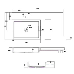 SDPW48 : plan vasque rectangulaire en débord