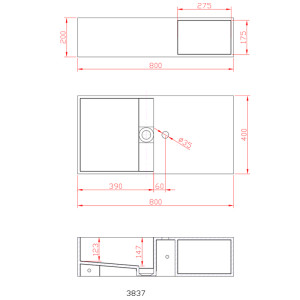 Plan du lave main en solid surface Réf : SDWD3837