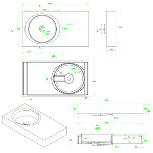 Plan côté du plan vasque solid surface Réf : SDBK800
