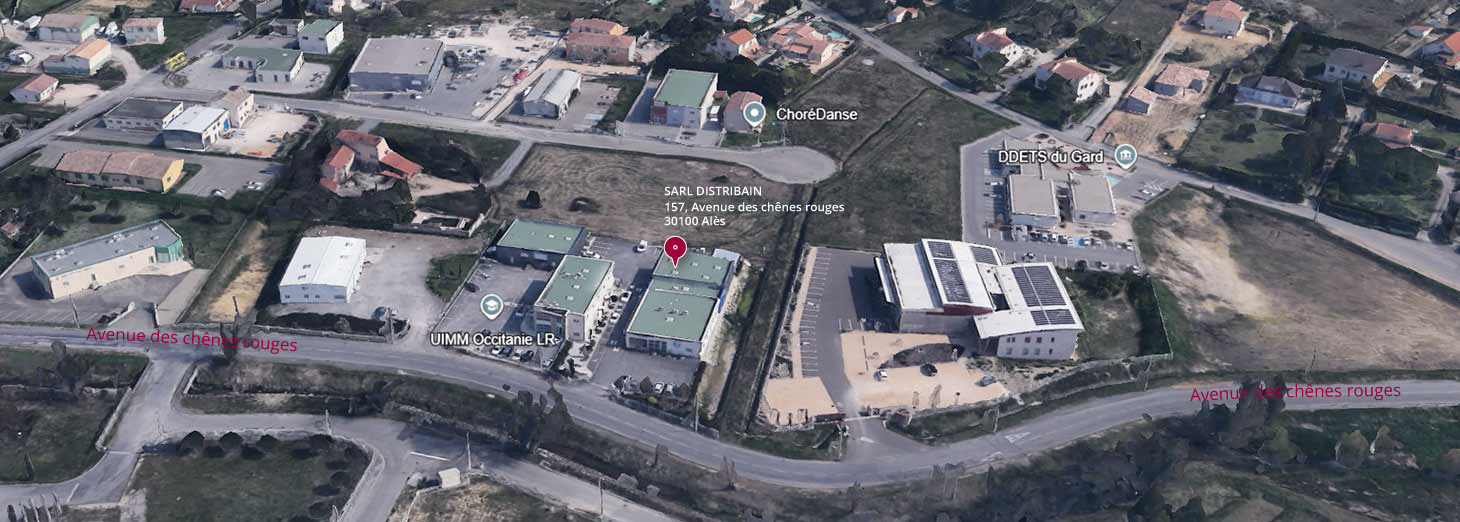 Vue aérienne de notre siège social à Alès Av. Chênes Rouges